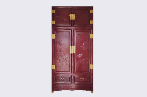 万全高端中式家居装修深红色纯实木衣柜